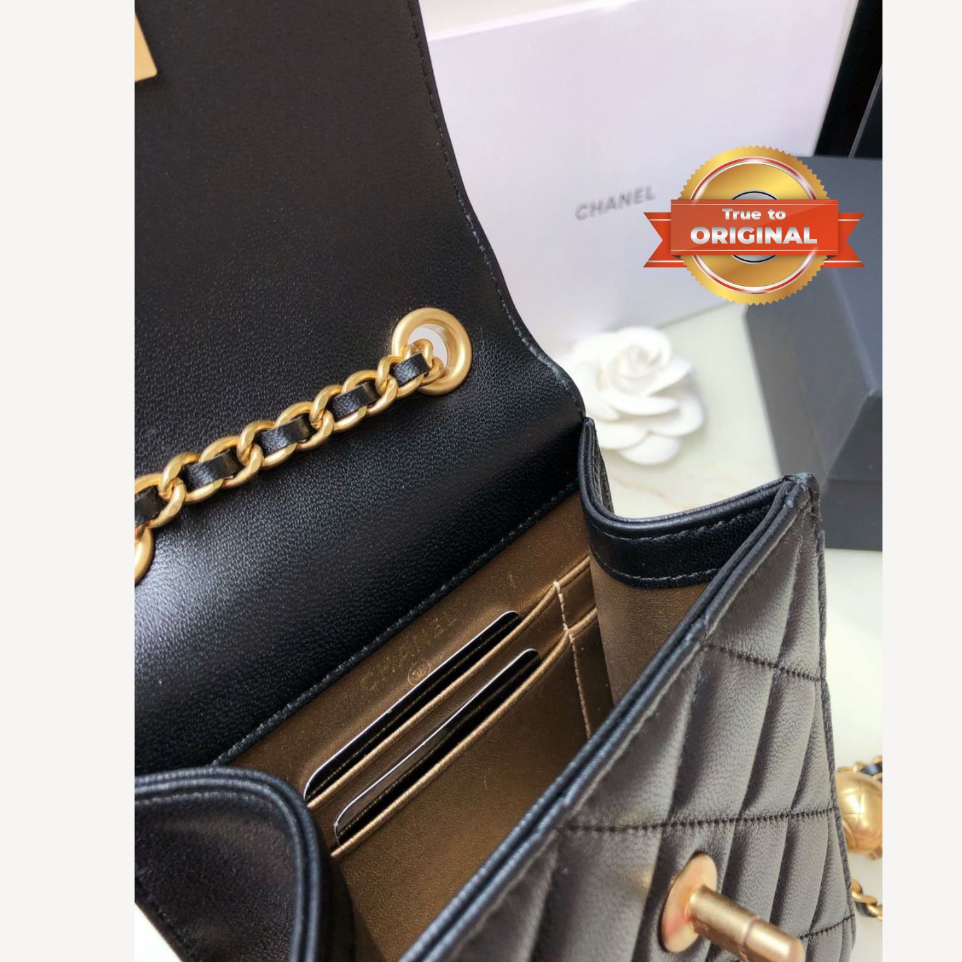 [True-to-ORIGINAL] Chanel Quilted Phone Holder Bag Black For Women 17cm/6.6in